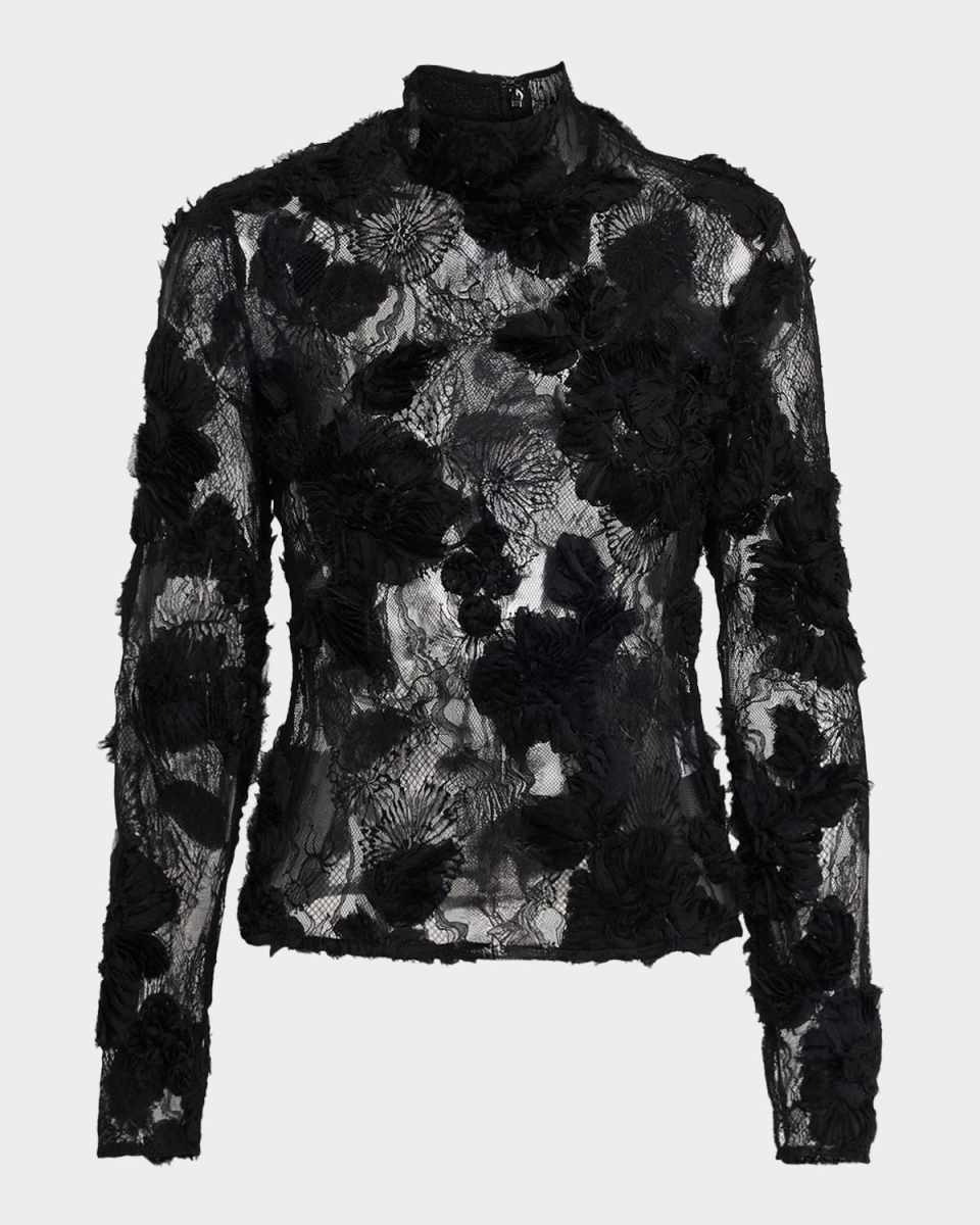 Freja Floral Lace Mock-Neck Top